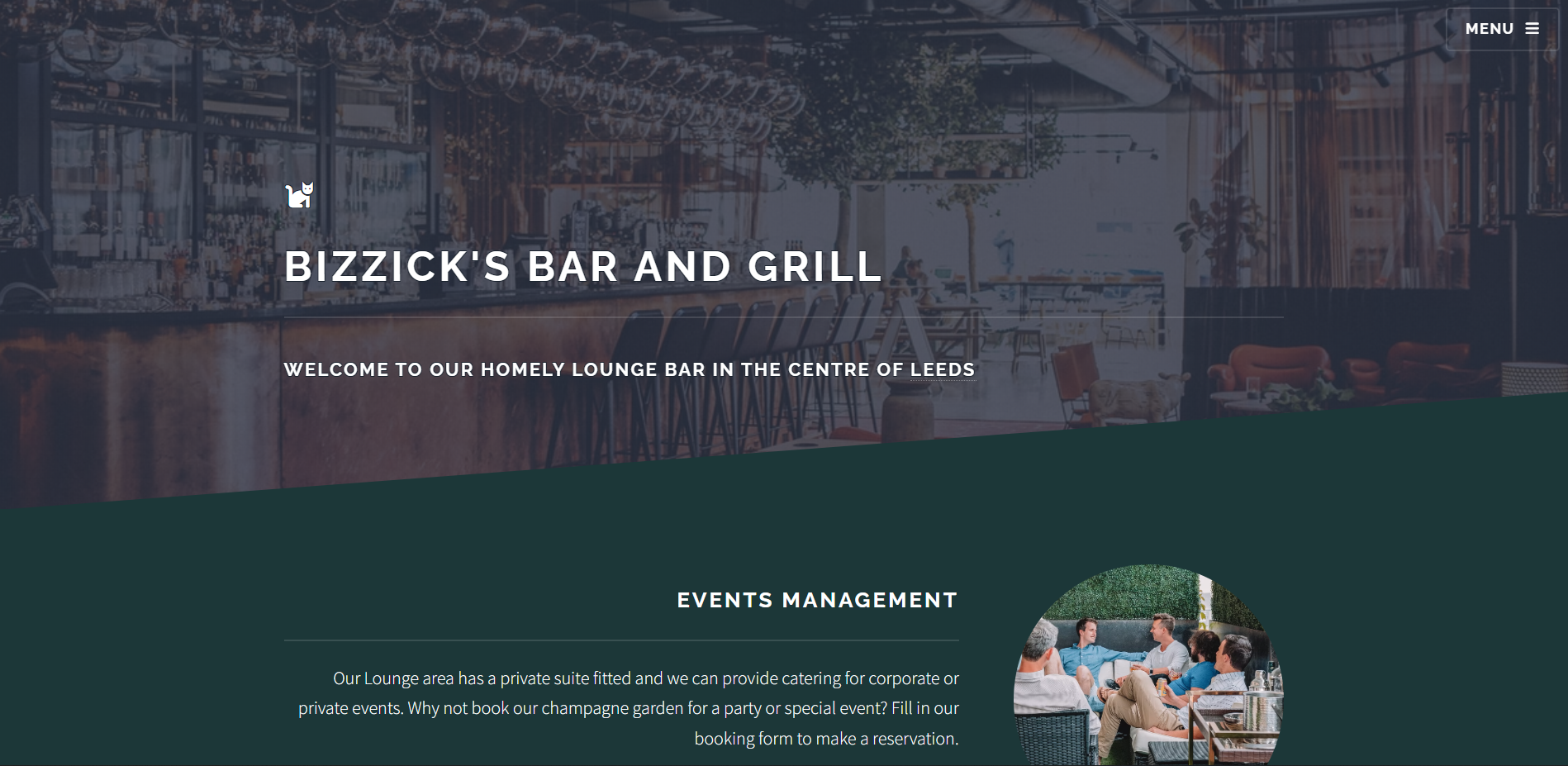 Screenshot of the Bizzick's bar portfolio website