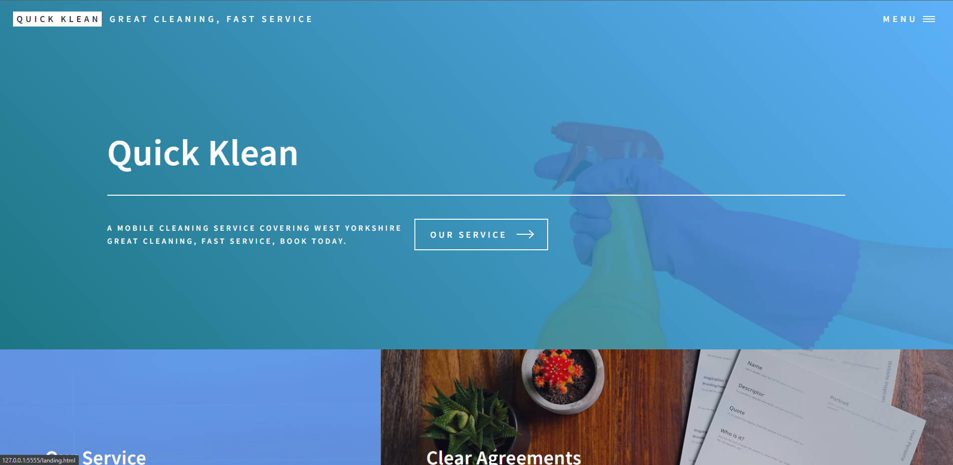 Screenshot of the quick klean portfolio website