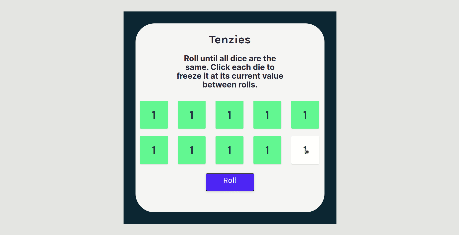Screenshot of the react tenzies app
